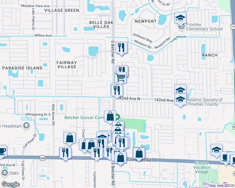 map of restaurants, bars, coffee shops, grocery stores, and more near in Largo