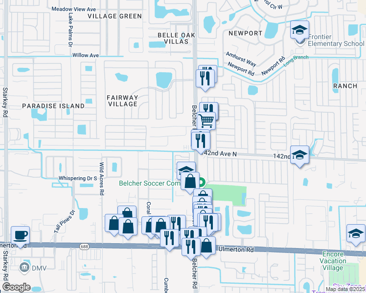 map of restaurants, bars, coffee shops, grocery stores, and more near 3789 141st Place North in Largo