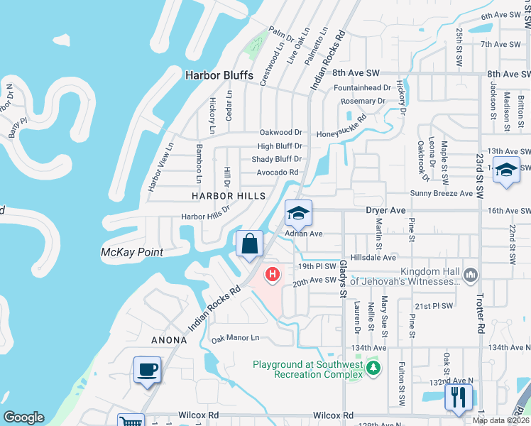 map of restaurants, bars, coffee shops, grocery stores, and more near 1691 Brookside Boulevard in Largo