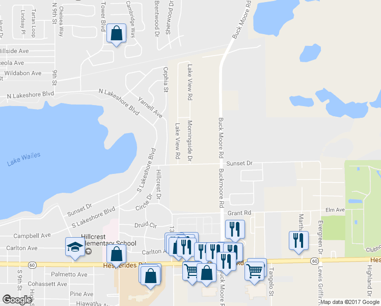 map of restaurants, bars, coffee shops, grocery stores, and more near 1308 Morningside Drive in Lake Wales