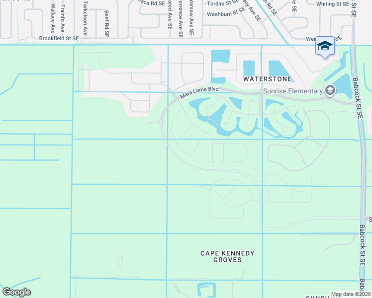 map of restaurants, bars, coffee shops, grocery stores, and more near 3599 Jute Lane Southeast in Palm Bay