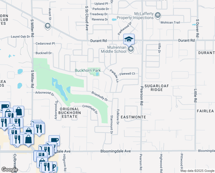 map of restaurants, bars, coffee shops, grocery stores, and more near 4112 Balington Drive in Valrico