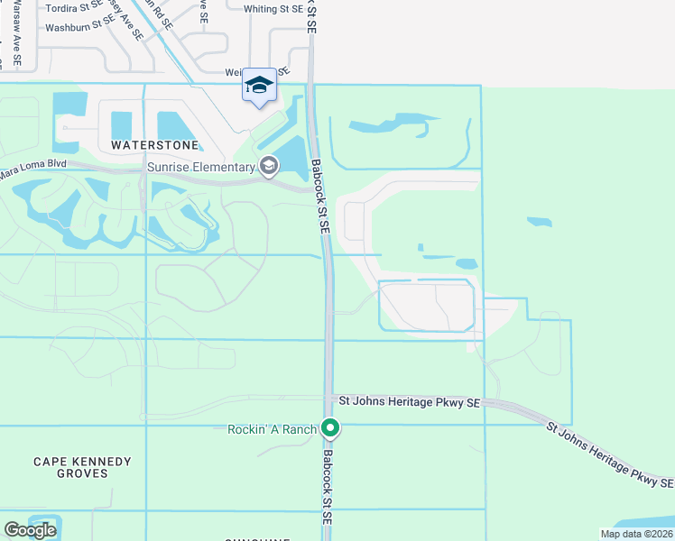 map of restaurants, bars, coffee shops, grocery stores, and more near 9097 Babcock Street Southeast in Palm Bay