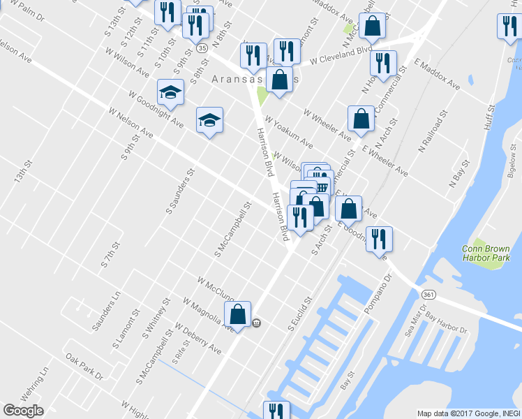 map of restaurants, bars, coffee shops, grocery stores, and more near 448 South Rife Street in Aransas Pass