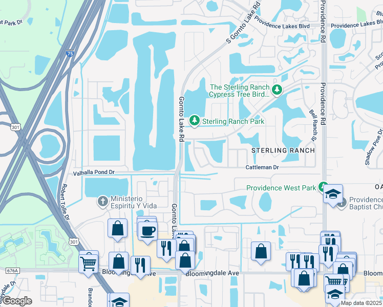 map of restaurants, bars, coffee shops, grocery stores, and more near 2007 Wrangler Drive in Brandon