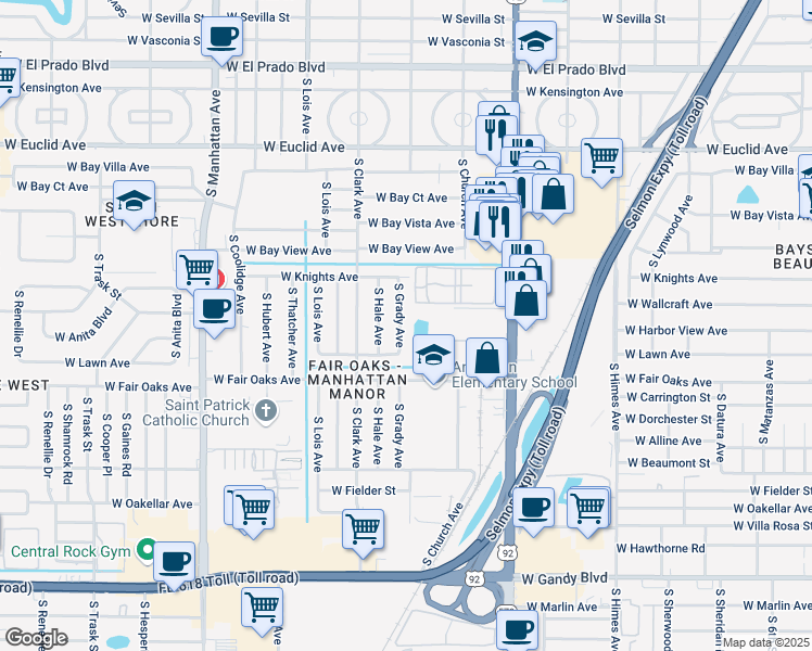 map of restaurants, bars, coffee shops, grocery stores, and more near 4312 South Grady Avenue in Tampa
