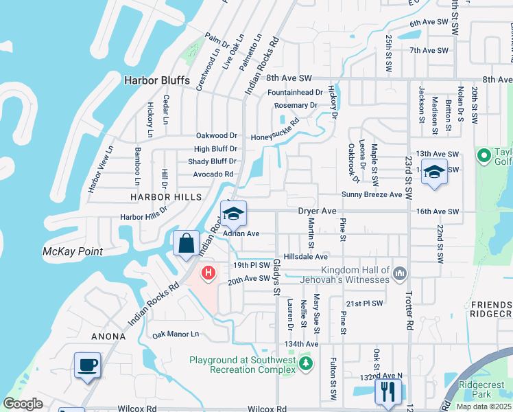 map of restaurants, bars, coffee shops, grocery stores, and more near 3294 Harbor Lake Drive in Largo