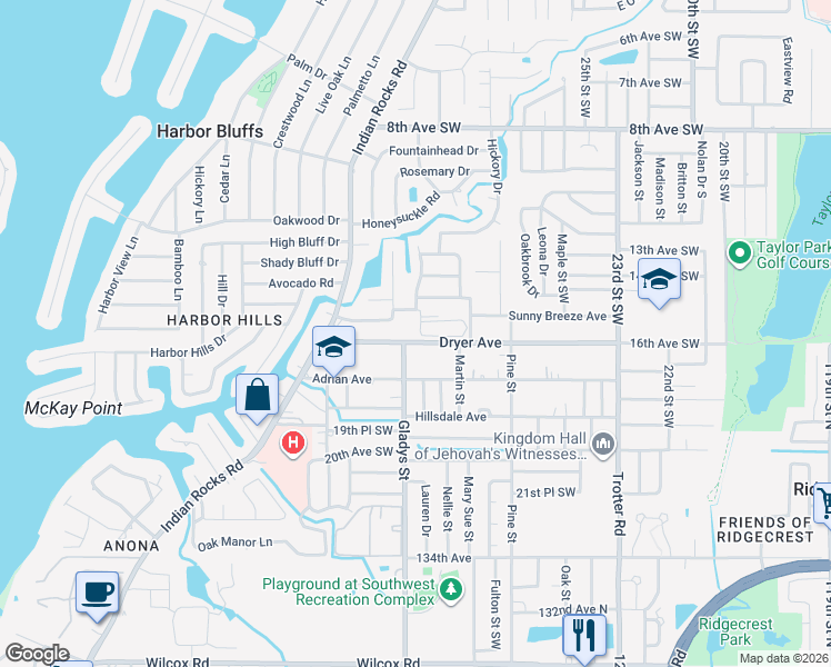 map of restaurants, bars, coffee shops, grocery stores, and more near 3204 Mitchell Drive in Largo
