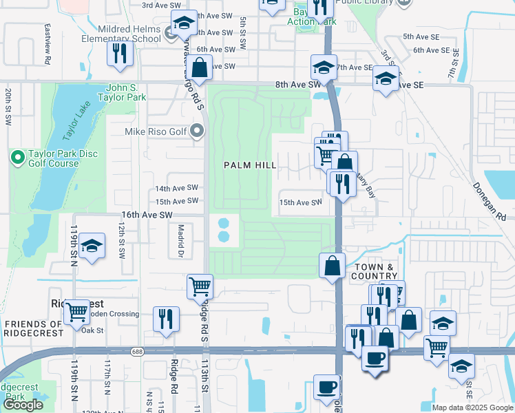 map of restaurants, bars, coffee shops, grocery stores, and more near 95 Pindo Palm Street East in Largo