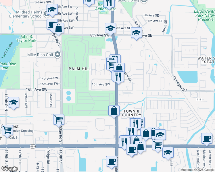 map of restaurants, bars, coffee shops, grocery stores, and more near 1412 1st Street Southwest in Largo