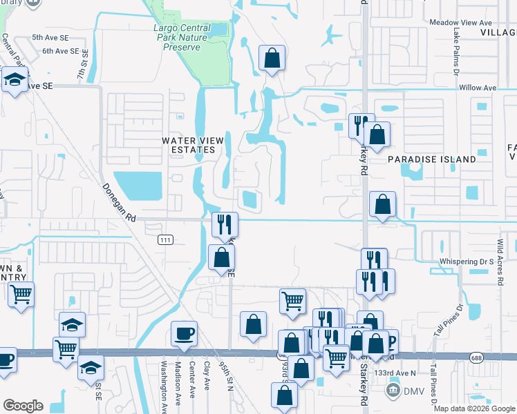 map of restaurants, bars, coffee shops, grocery stores, and more near 1441 Adams Circle East in Largo