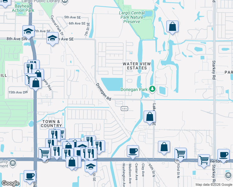 map of restaurants, bars, coffee shops, grocery stores, and more near 1555 Jeffrey Court in Largo