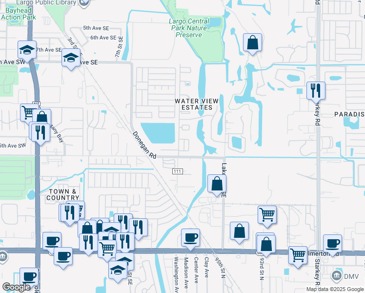map of restaurants, bars, coffee shops, grocery stores, and more near 1511 12th Court Southeast in Largo