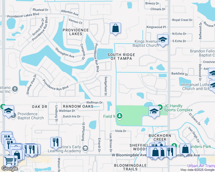 map of restaurants, bars, coffee shops, grocery stores, and more near 1918 Sedgefield Street in Brandon