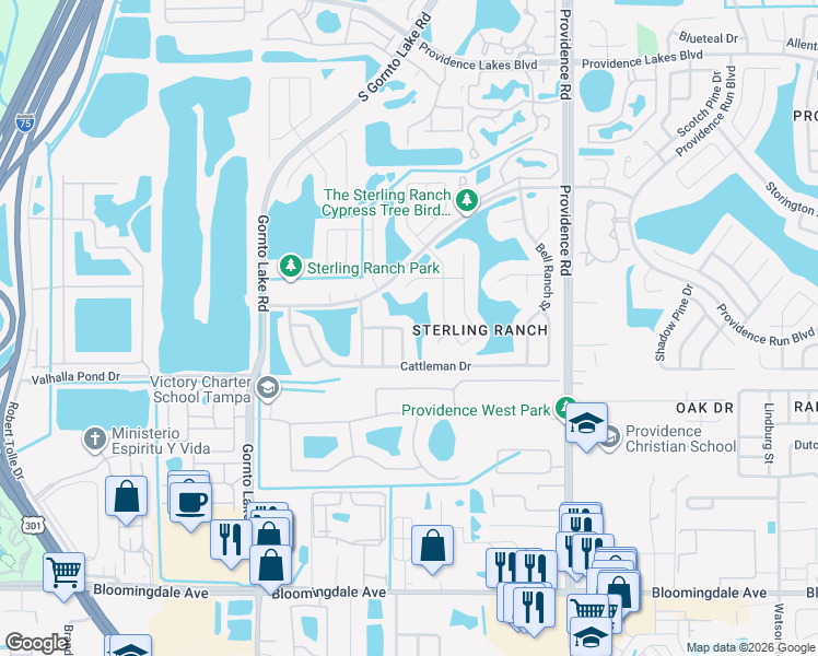 map of restaurants, bars, coffee shops, grocery stores, and more near 2022 Attaway Dr in Brandon