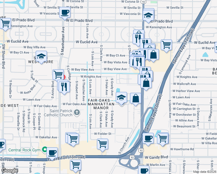 map of restaurants, bars, coffee shops, grocery stores, and more near 4312 South Grady Avenue in Tampa