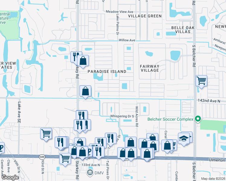 map of restaurants, bars, coffee shops, grocery stores, and more near 21 South Pines Drive in Largo