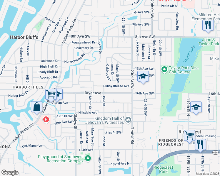 map of restaurants, bars, coffee shops, grocery stores, and more near 2682 Sunny Breeze Ave in Largo