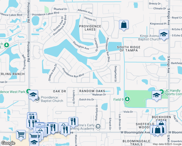 map of restaurants, bars, coffee shops, grocery stores, and more near 2002 Culpepper Drive in Brandon
