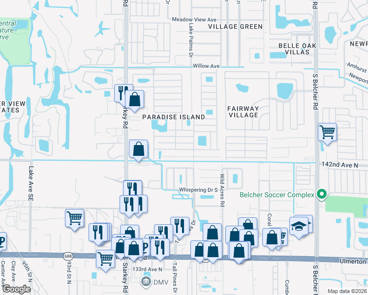 map of restaurants, bars, coffee shops, grocery stores, and more near 21 South Pines Drive in Largo