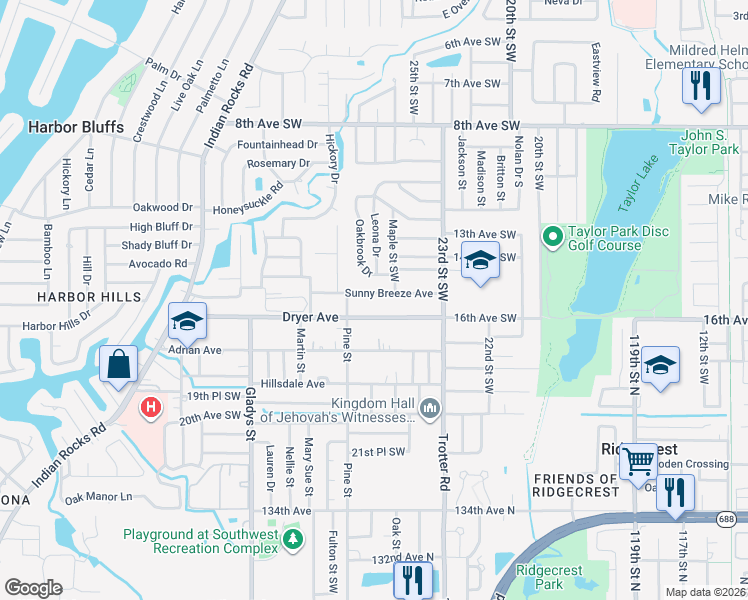map of restaurants, bars, coffee shops, grocery stores, and more near 2682 Sunny Breeze Avenue in Largo