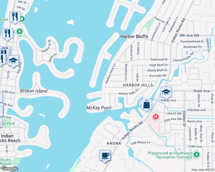 map of restaurants, bars, coffee shops, grocery stores, and more near 417 Harbor View Lane in Largo
