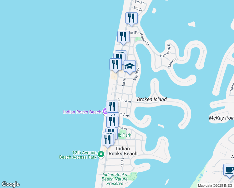 map of restaurants, bars, coffee shops, grocery stores, and more near 2011 Gulf Boulevard in Indian Rocks Beach