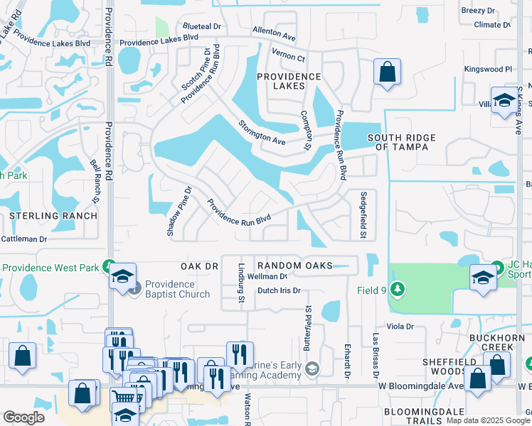 map of restaurants, bars, coffee shops, grocery stores, and more near 1908 Stanfield Drive in Brandon