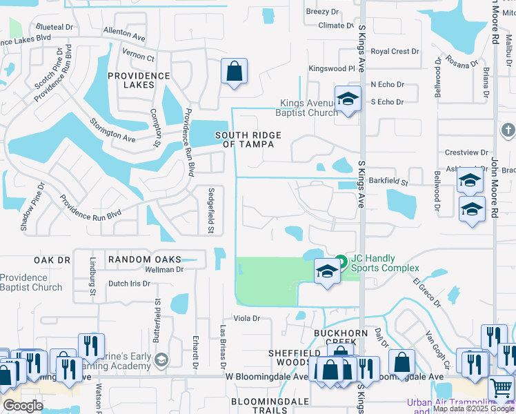 map of restaurants, bars, coffee shops, grocery stores, and more near 1024 Vista Cay Court in Brandon