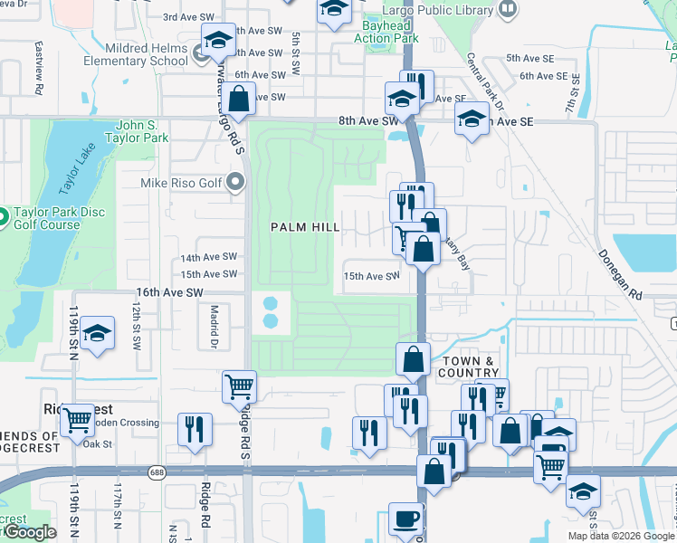 map of restaurants, bars, coffee shops, grocery stores, and more near 1415 4th Street Southwest in Largo