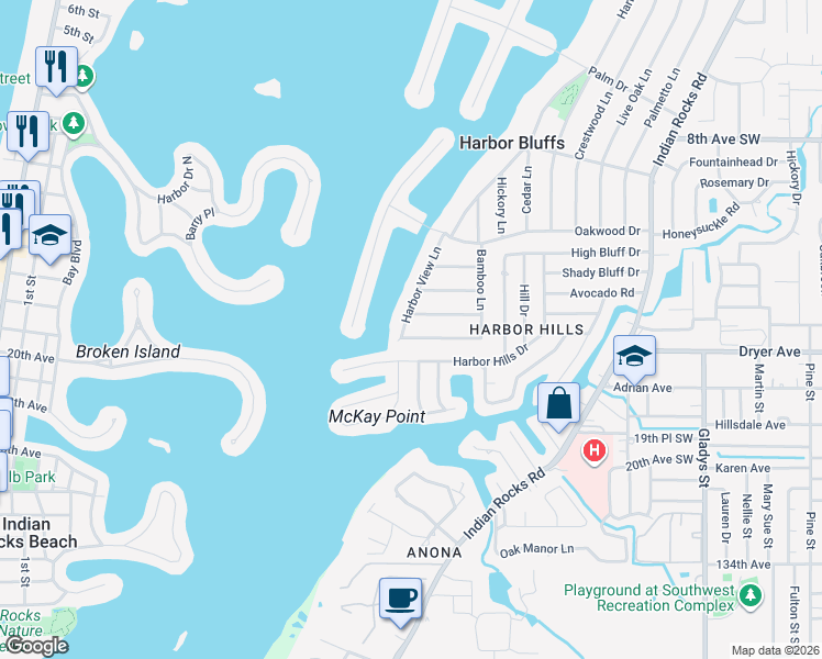 map of restaurants, bars, coffee shops, grocery stores, and more near 417 Harbor View Lane in Largo