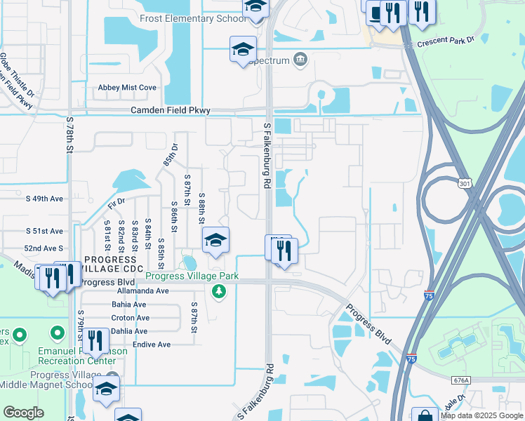 map of restaurants, bars, coffee shops, grocery stores, and more near 5038 White Sanderling Court in Tampa