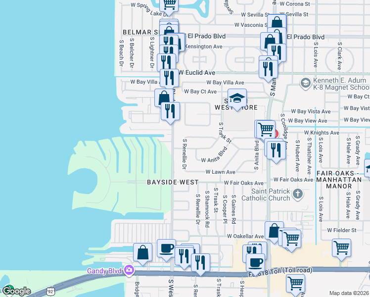 map of restaurants, bars, coffee shops, grocery stores, and more near 4733 West Wallcraft Avenue in Tampa