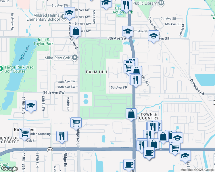 map of restaurants, bars, coffee shops, grocery stores, and more near 1415 4th Street Southwest in Largo