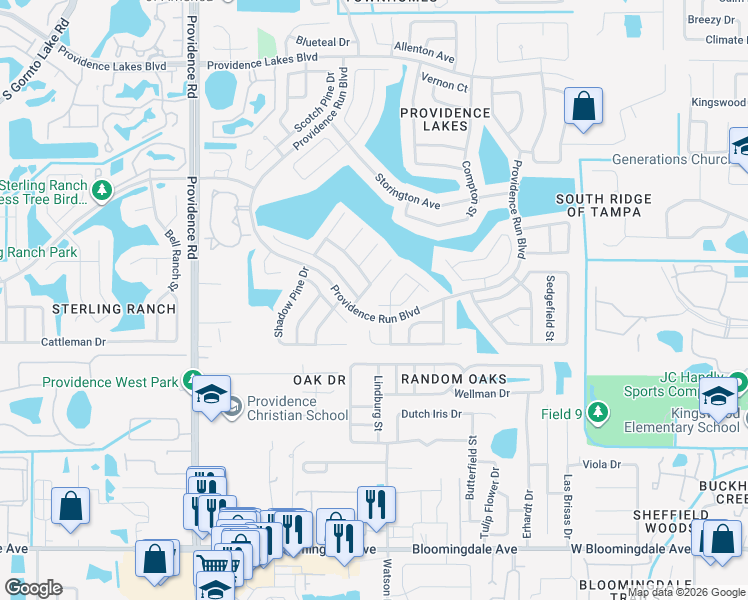 map of restaurants, bars, coffee shops, grocery stores, and more near 1921 Stanfield Drive in Brandon