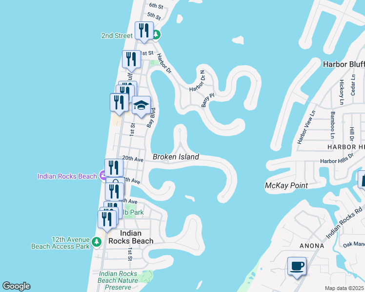 map of restaurants, bars, coffee shops, grocery stores, and more near 2015 Bayview Place in Indian Rocks Beach