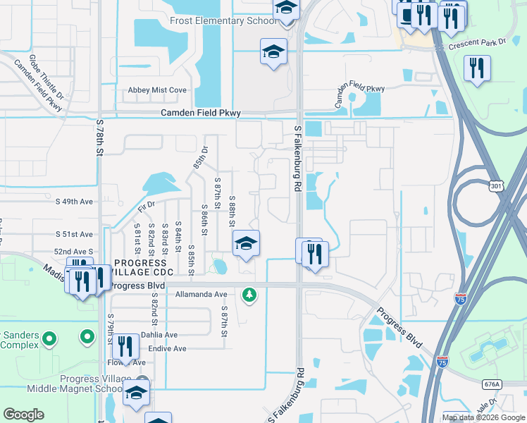 map of restaurants, bars, coffee shops, grocery stores, and more near 8857 Turnstone Haven Place in Tampa