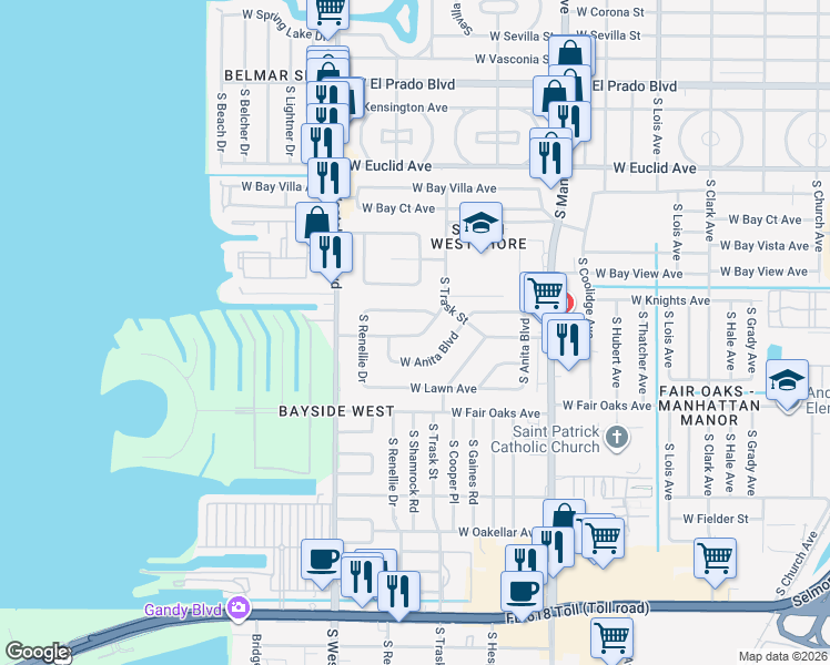 map of restaurants, bars, coffee shops, grocery stores, and more near 4720 West Wallcraft Avenue in Tampa
