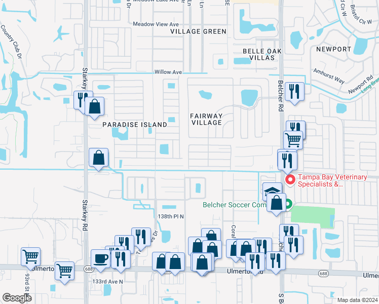 map of restaurants, bars, coffee shops, grocery stores, and more near 634 Slicer Road in Largo