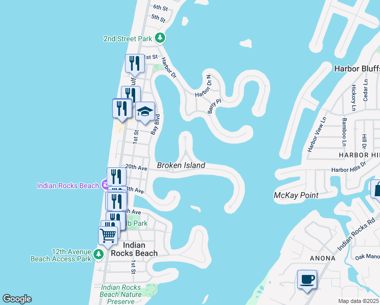 map of restaurants, bars, coffee shops, grocery stores, and more near 2015 Bayview Place in Indian Rocks Beach