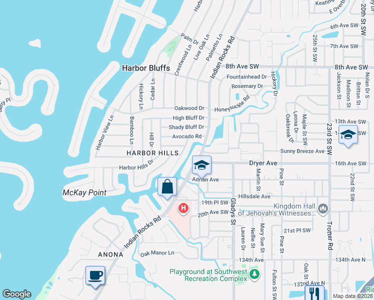 map of restaurants, bars, coffee shops, grocery stores, and more near 1537 Brookside Boulevard in Largo