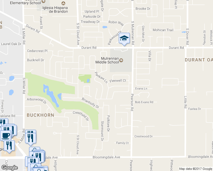 map of restaurants, bars, coffee shops, grocery stores, and more near 2818 Pankaw Lane in Valrico