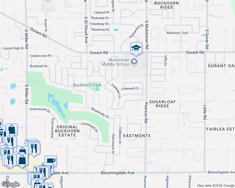 map of restaurants, bars, coffee shops, grocery stores, and more near 2818 Pankaw Lane in Valrico