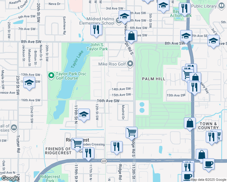 map of restaurants, bars, coffee shops, grocery stores, and more near 919 14th Avenue Southwest in Largo