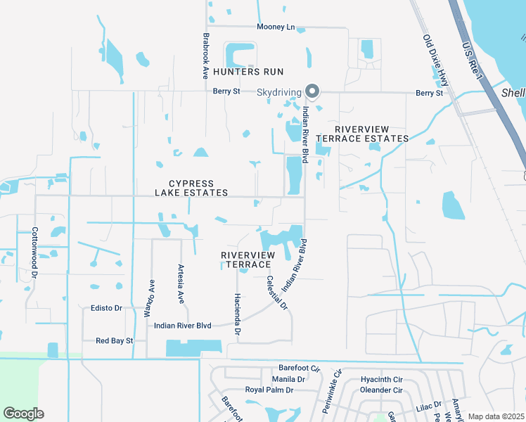 map of restaurants, bars, coffee shops, grocery stores, and more near 2225 Cypress Lake Drive in Grant-Valkaria