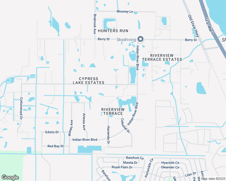 map of restaurants, bars, coffee shops, grocery stores, and more near 2225 Cypress Lake Drive in Grant-Valkaria
