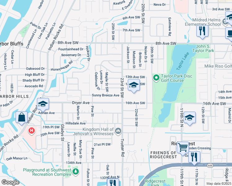 map of restaurants, bars, coffee shops, grocery stores, and more near 1536 Trotter Road in Largo