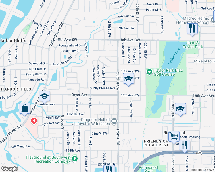 map of restaurants, bars, coffee shops, grocery stores, and more near 2560 Sunny Breeze Avenue in Largo