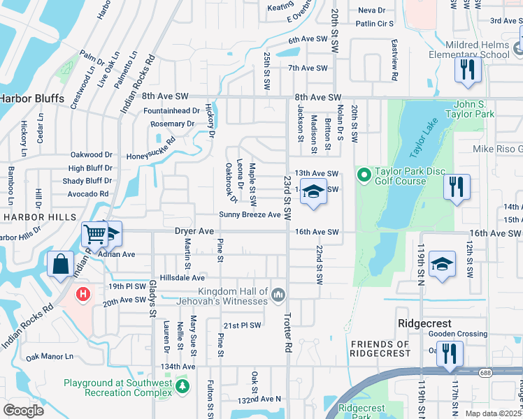 map of restaurants, bars, coffee shops, grocery stores, and more near 2560 Sunny Breeze Avenue in Largo