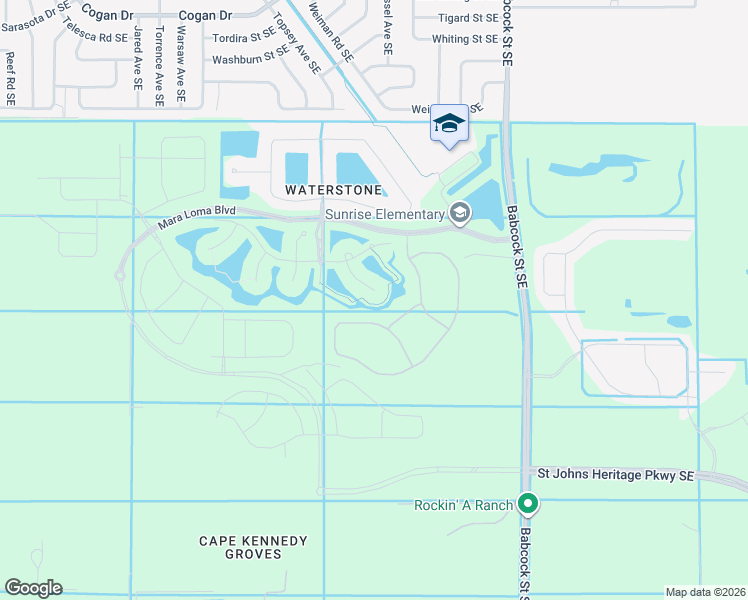 map of restaurants, bars, coffee shops, grocery stores, and more near 3588 Plume Way in Palm Bay